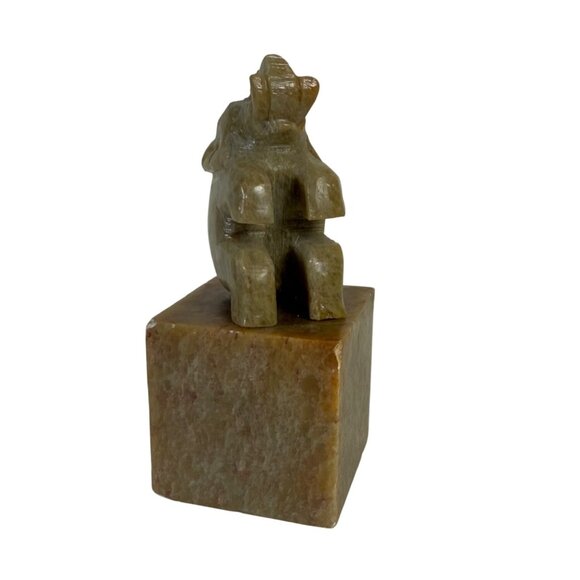 Elephant Carved Stone Sculpture VTG Good Fortune Trunk Up Paper Weight Boss Gift - Picture 2 of 11